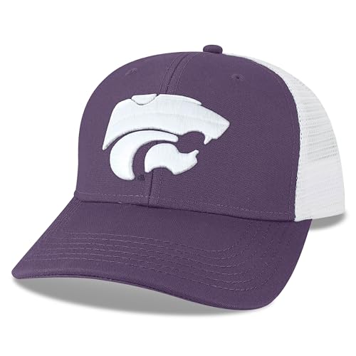 Legacy NCAA Officially Licensed Baseball Hat, Kansas State Wildcats, Lightweight Cap for Men & Women, Mid-Pro Snapback Adjustable (MPS), Purple/White Trucker, One Size Fits Most, Snapback Closure