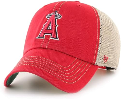 47 MLB Trawler Primary Logo Team Color Mesh Trucker Clean Up Adjustable Hat, Adult One Size Fits All - Los Angeles Angels Red