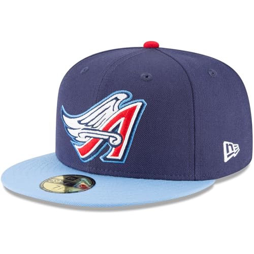 New Era MLB 59FIFTY Los Angeles Angels Team Color Navy Blue Cooperstown Authentic Collection Fitted On Field Baseball Cap Hat - 7 7/8
