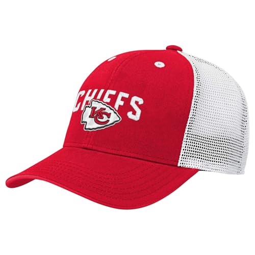 NFL Kids Youth 8-20 Official Primary Logo Wordmark Pre-Curved Mesh Trucker Snapback Hat Cap - One Size (US, Alpha, One Size, Kansas City Chiefs - Red, Kansas City Chiefs)
