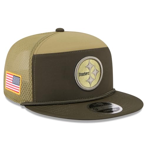 New Era Unisex-Adult NFL 9FIFTY Green Salute to Service Split Panel Football Adjustable Snapback Hat Cap One Size Fits All - Pittsburgh Steelers