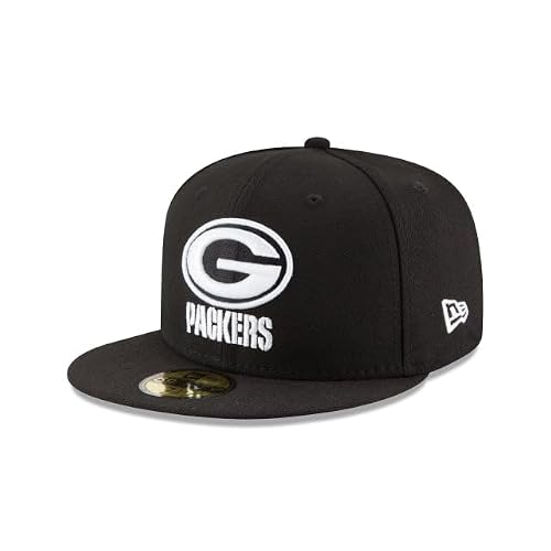 New Era NFL 59FIFTY Green Bay Packers Black White Authentic Collection Fitted On Field Football Cap Hat - 7 1/4