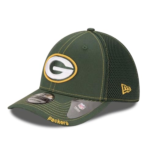 New Era Unisex-Adult NFL 39THIRTY Team Color Neo Primary Logo Stretch Fit Flex Football Cap Hat - Green Bay Packers Green - Medium/Large
