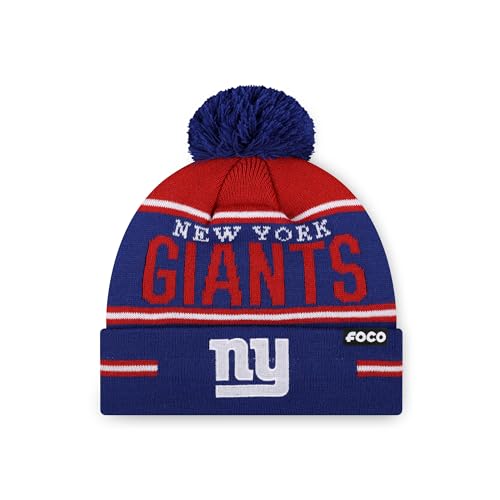 FOCO New York Giants NFL Big Wordmark Stripe Pom Beanie Team Color