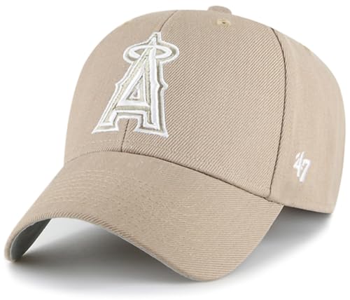 47 MLB Khaki White Primary Logo MVP Adjustable Hat, Adult One Size Fits All (US, Alpha, One Size, Los Angeles Angeles - Khaki White)