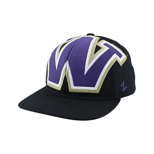 Washington Huskies NCAA Officially Licensed Adjustable Snapback Hat Flat Bill Z11 Retro Over The Top Black