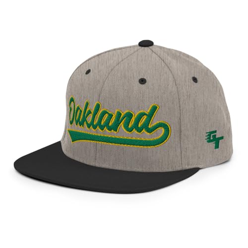Retro Oakland Baseball Script Classic Oakland Snapback Hat Cap Heather/Black
