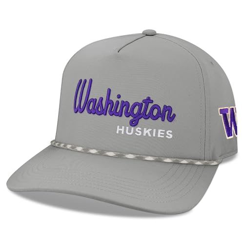 Legacy NCAA Officially Licensed Rope Hat, Washington Huskies Team Color | Caddy Adjustable (CADDY) - Lightweight Cap for Men & Women, One Size Fits Most, Snapback Closure, Grey/Grey White Rope