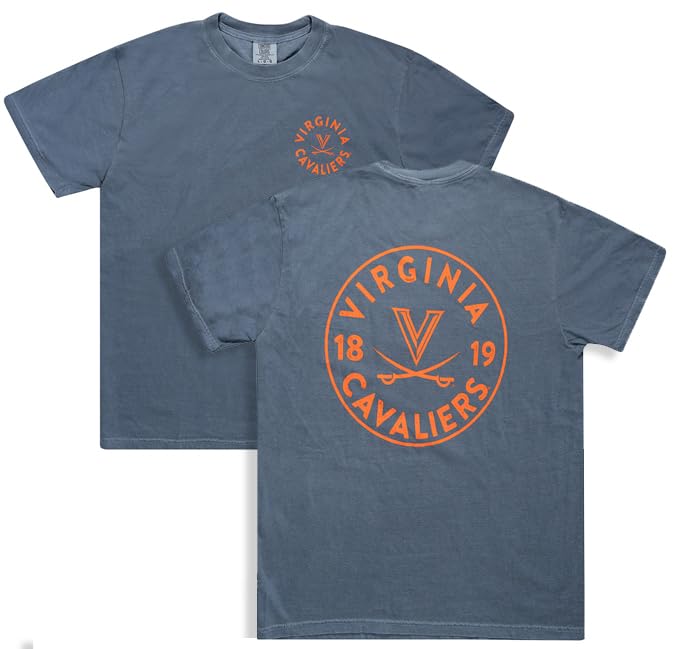 Virginia Cavaliers Short Sleeve Shirt for Men - Vintage 2 Sided Logo Comfort Colors Tshirt LG