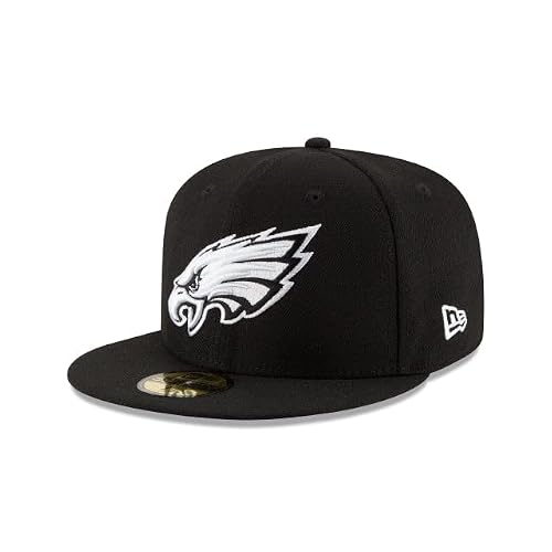 New Era NFL 59FIFTY Philadelphia Eagles Black White Authentic Collection Fitted On Field Football Cap Hat - 7 3/8