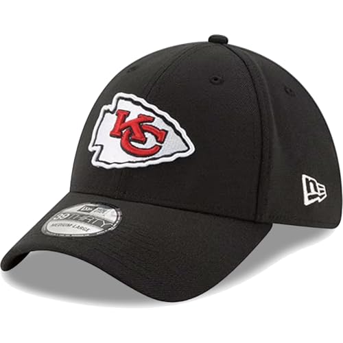 New Era Unisex-Adult NFL 39THIRTY Team Color Primary Primary Logo Stretch Fit Flex Football Cap Hat - Kansas City Chiefs Black - Medium/Large