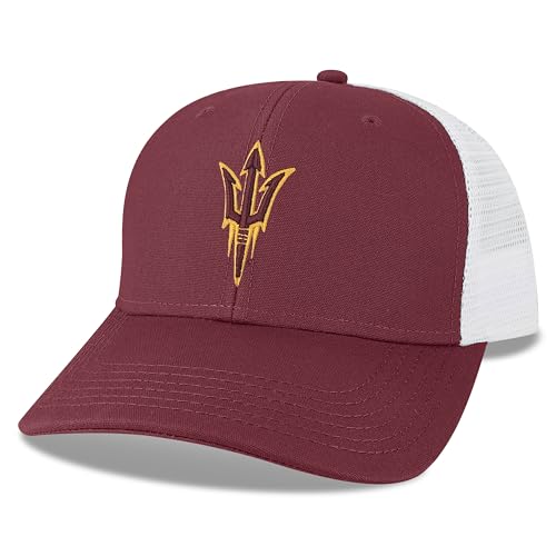 Legacy NCAA Officially Licensed Baseball Hat, Arizona State Sun Devils, Lightweight Cap for Men & Women, Mid-Pro Snapback Adjustable (MPS), Maroon/White Trucker, One Size Fits Most, Snapback Closure