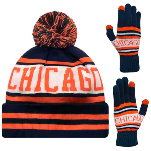 Vintage Classic Skull Cap Beanie Hat Cuffed Winter Hat Knit Comes with Warm Gloves Gifts for Men Women Fans