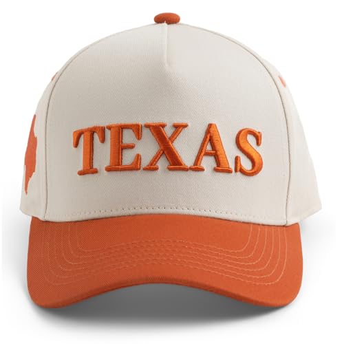 Falidem Unisex Vintage Trucker Hat, Trendy 5-Panel Structured Baseball Cap, Adjustable Snapback Hat Gift for Men Women (Texas/Dark Orange)