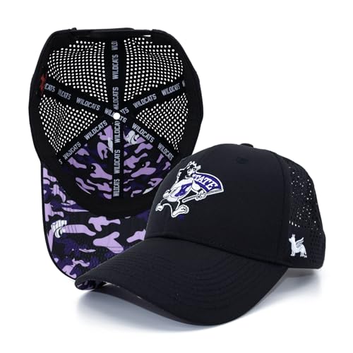 Nudge Printing Collegiate Performance Hat with Adustable Snap Closure - Kansas State University Willie the Wildcat Black Baseball Cap