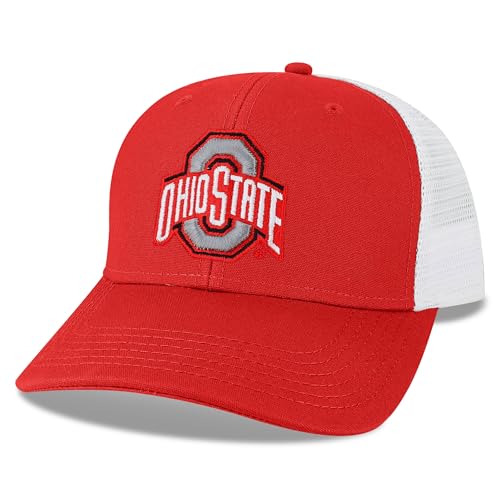 Legacy NCAA Officially Licensed Baseball Hat, Ohio State Buckeyes, Lightweight Cap for Men & Women, Mid-Pro Snapback Adjustable (MPS), Scarlet/White Trucker, One Size Fits Most, Snapback Closure