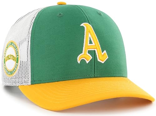47 MLB Homerun Cooperstown Adjustable Snapback Mesh Trucker Hat, Adult One Size Fits All - Oakland Athletics, Oakland Athletics Green