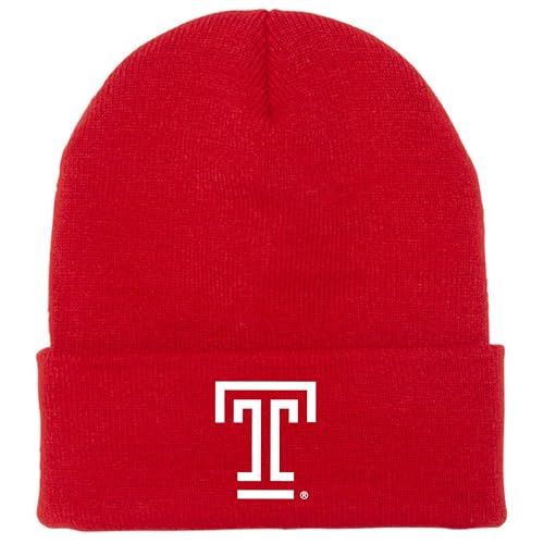 J2 Sport Temple University Beanie Hat, Winter Mens Womens Cap for Adults, Owls Red