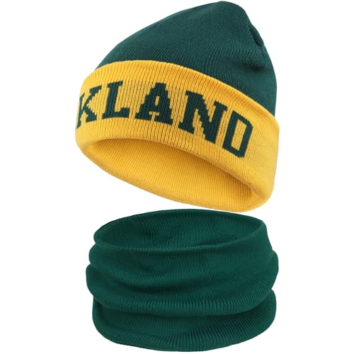 ZOARVEXD Oakland Beanies Baseball Winter Hat and Neck Gaiter Set for Men & Women Warm Beanie and Neck Warmer Combo Ideal for Winter Gift