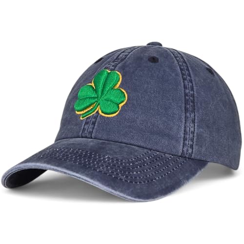 Shamrock Baseball Cap 3D Embroidered St Patricks Day, Vintage Navy