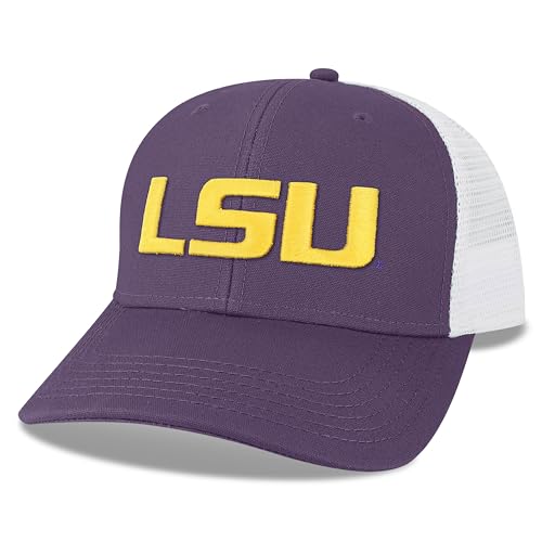 Legacy NCAA Officially Licensed Baseball Hat, LSU Tigers, Lightweight Cap for Men & Women, Mid-Pro Snapback Adjustable (MPS), Purple/White Trucker, One Size Fits Most, Snapback Closure
