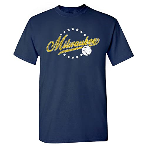 Milwaukee Baseball Vintage Men's Fan T-Shirt (Navy Shirt, XL)
