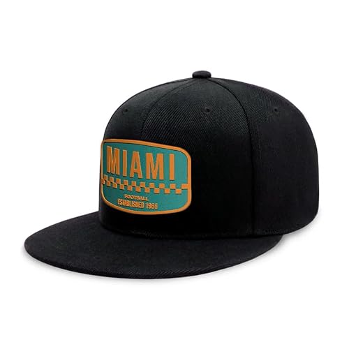 Flatbill Snapback Football Cap for Men and Women, Classic Cotton Sports Hat - Miami - Black