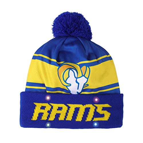 FOCO NFL Unisex Adult Holiday Cuffed Pom Beanie – Officially Licensed Winter Knit Hat for Men & Women, Los Angeles Rams