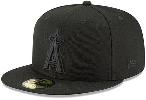 New Era MLB 9FIFTY Black Black Primary Logo Team Adjustable Snapback Hat Cap One Size Fits All - Los Angeles Angels Black