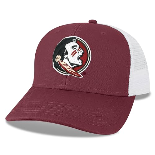 Legacy NCAA Officially Licensed Baseball Hat, Florida State Seminoles, Lightweight Cap for Men & Women, Mid-Pro Snapback Adjustable (MPS), Maroon/White Trucker, One Size Fits Most, Snapback Closure