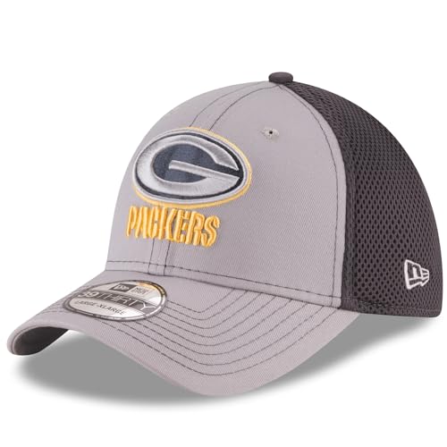 New Era Unisex-Adult NFL 39THIRTY Grayed Out Neo Primary Logo Stretch Fit Flex Football Cap Hat - Green Bay Packers - Large/X-Large
