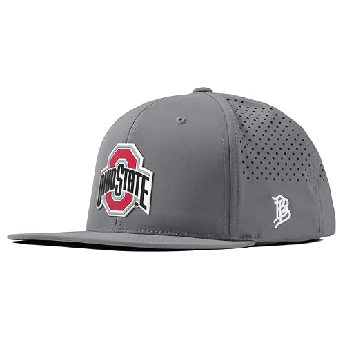Branded Bills Officially Licensed x Ohio State Buckeyes Grey Flat Performance Hat for Men | Baseball Cap
