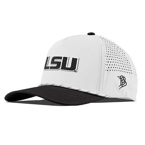 Branded Bills Officially Licensed x LSU Tigers White/Black Curved 5-Panel Vintage LSU Block College Collection PVC