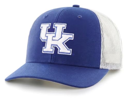 Officially Licensed Kentucky University Classic UK White/Blue Mesh Trucker Hat Adjustable Wildcats Embroidered Team Logo Baseball Sports Cap