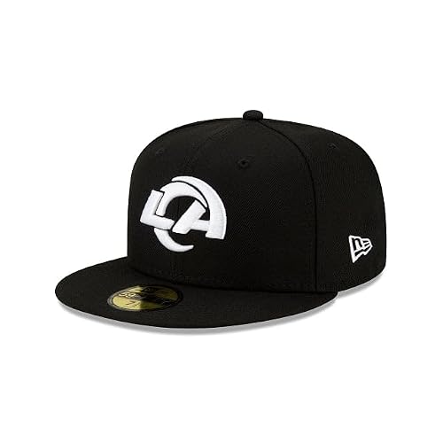 New Era NFL 59FIFTY Los Angeles Rams Black White Authentic Collection Fitted On Field Football Cap Hat - 7 5/8