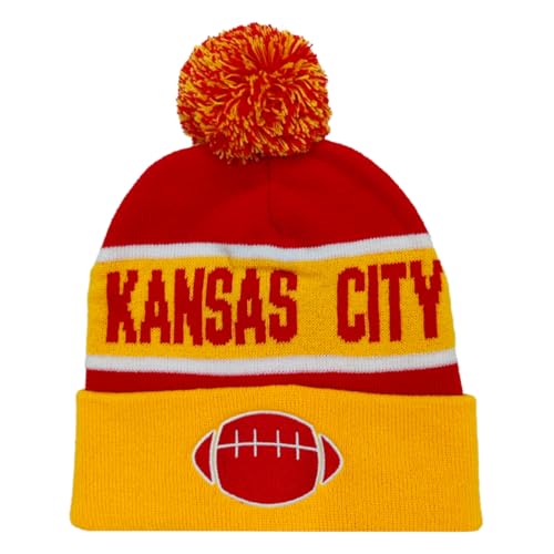 Miodoem City Beanie Knit Hat with Pom Winter Cuffed Cap Sport Fans Gift for Men Women