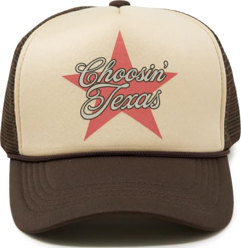 Funky Junque Adult Foam Trucker Snapback Hat - Choosin' Texas - Brown/Beige