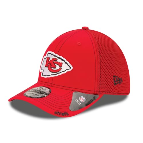 New Era Unisex-Adult NFL 39THIRTY Team Color Neo Primary Logo Stretch Fit Flex Football Cap Hat - Kansas City Chiefs Red - Medium/Large