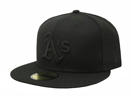 New Era 59Fifty Hat Oakland Athletics Black on Black Fitted Cap 11591119 (7 3/8)
