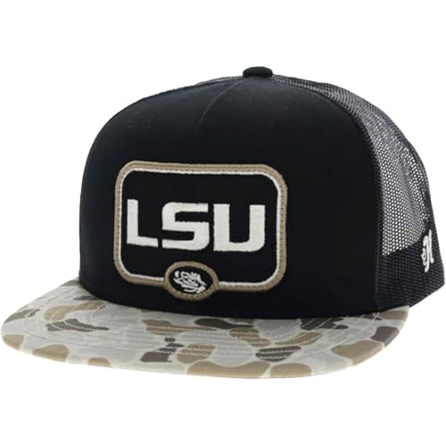 HOOEY Men's LSU Officially Licensed Collegiate Adjustable Snapback Hat (Black/Camo)