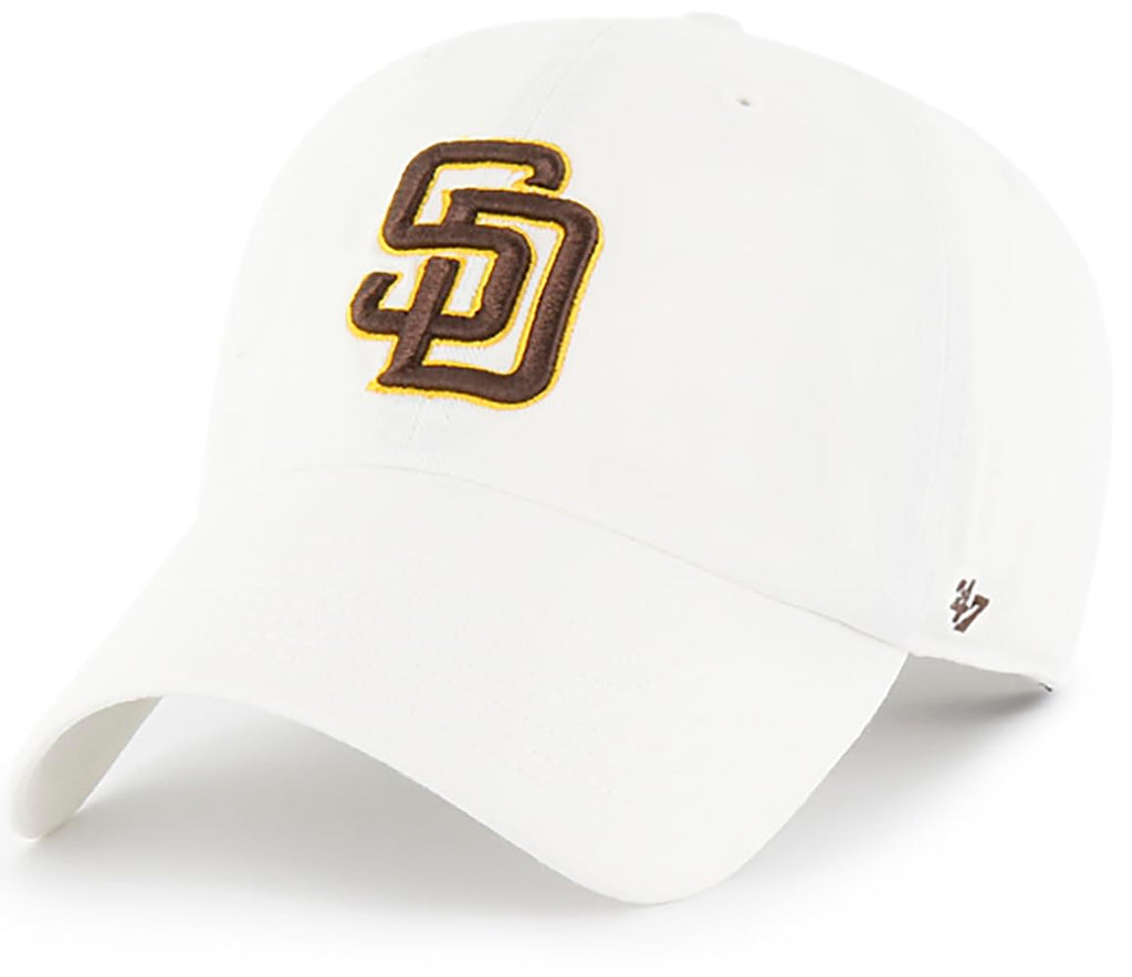 47 San Diego Padres White Team Color Logo Primary Logo Clean Up Adjustable Strap Hat Cap, Adult One Size Fits All