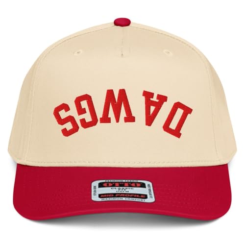 RIVEMUG NX1 Upside Down Dawgs Embroidered 2 Tone Hat Mid Crown Curved Bill Snapback Cap for Men Women/Red/Natural