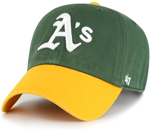 47 Brand MLB Two Tone Primary Logo Clean Up Adjustable Baseball Cap Hat, Adult One Size Fits All - Oakland Athletics Green Yellow