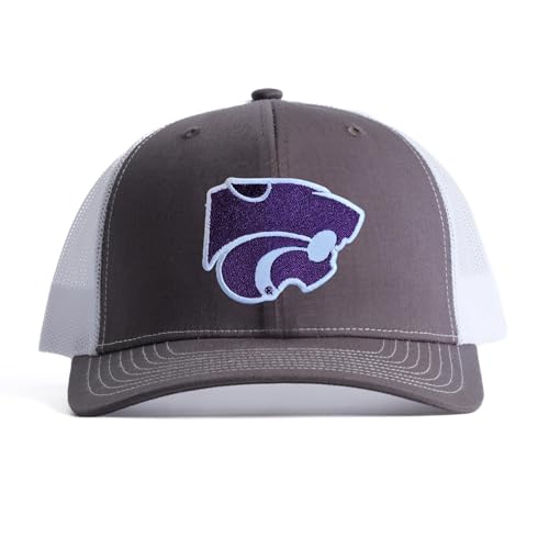 Kansas State Hat Powercat K-State NCAA Collegiate Embroidered Patch Charcoal and White Trucker Hat with Snapback Closure Baseball Cap (Kansas State University)