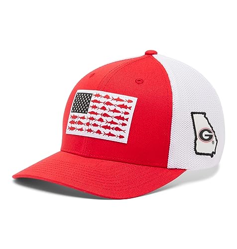 Columbia Unisex Collegiate PFG Mesh Fish Flag Ball Cap, UGA - Bright Red, Small/Medium