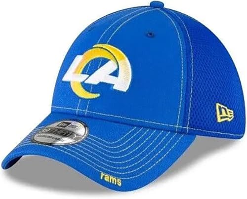 New Era Unisex-Adult NFL 39THIRTY Team Color Neo Primary Logo Stretch Fit Flex Football Cap Hat - Los Angeles Rams Blue - Small/Medium