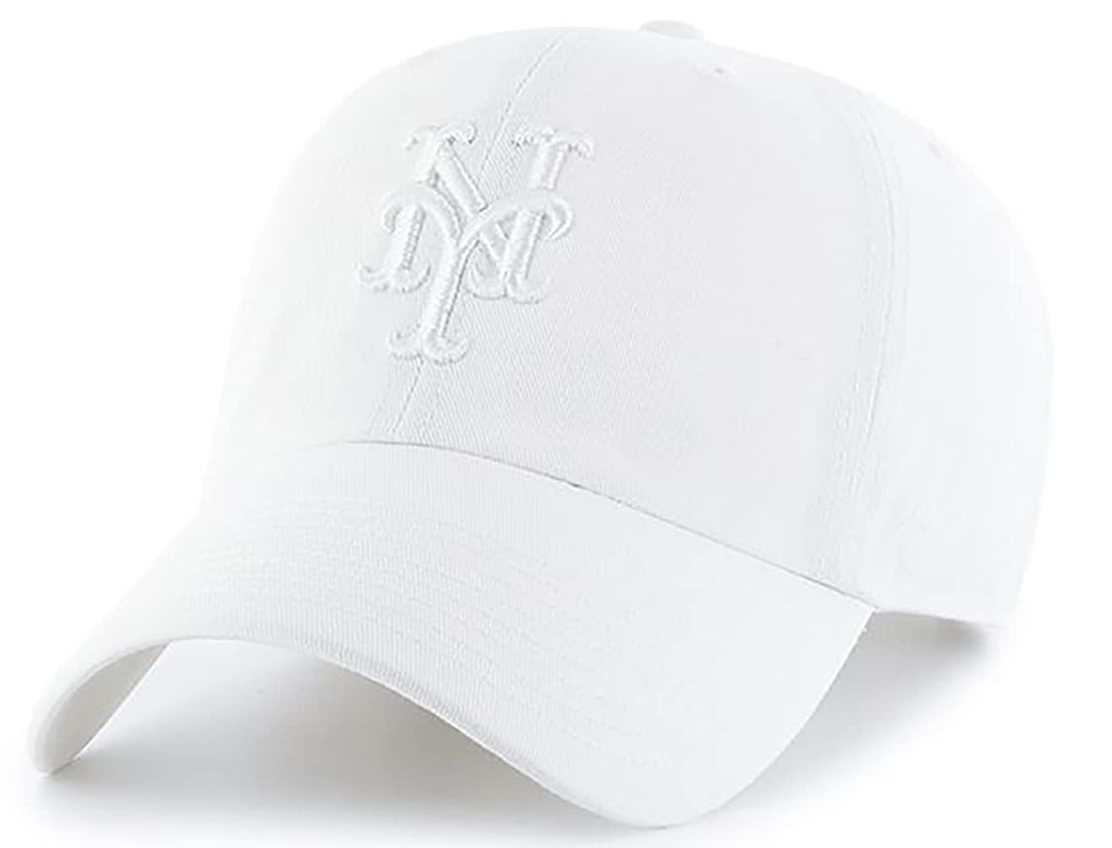 47 Brand MLB White White Primary Logo Clean Up Adjustable Baseball Cap Hat, Adult One Size Fits All - New York Mets White