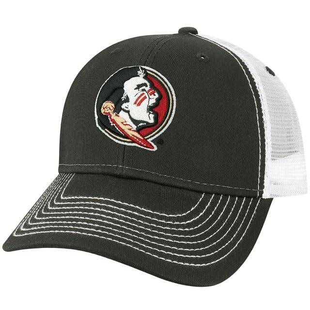 Barnesmith Florida State University FSU Seminoles Adjustable Trucker Hat Unisex Adult Relaxed Fit, Sideline Logo, Black/White, One Size Fits All