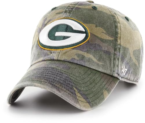 47 NFL Unisex Adult Camo Clean Up Primary Logo Adjustable Hat Cap One Size (Green Bay Packers - Camo, Green Bay Packers)