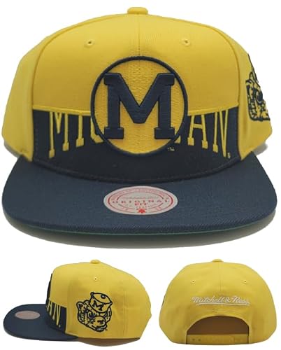 Mitchell & Ness Michigan Wolverines New Half N Half Yellow Blue Era Snapback Hat Cap